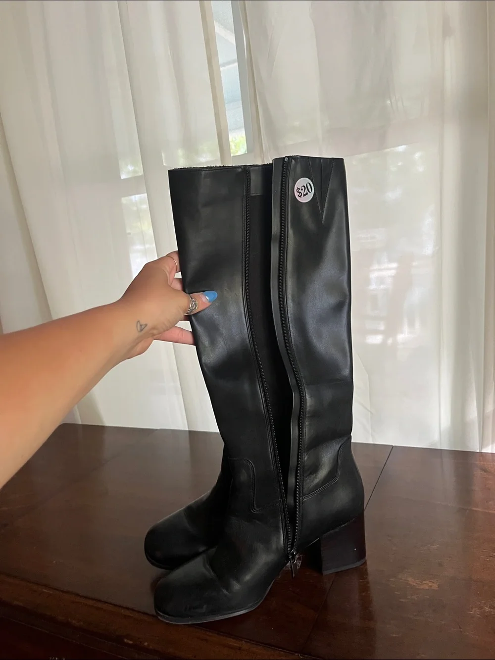 Franco Sarto Black Knee-High Block Heel Boots - Picture 1 of 2